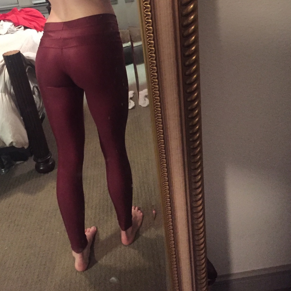 Maroon Metallic Leggings